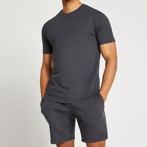 Conjunto de Camiseta y Pantalones Cortos de Tela de Punto de Poliéster Azul para Hombre, Talla Grande, Cuello en V, Casual, Verano, Transpirable, Diseño Sólido, OEM, Harry Johnson - Product Image 1