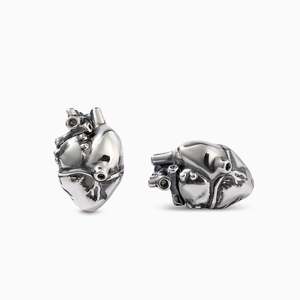 Jeulia Vintage Anatomical Heart Sterling <b>Silver</b> <b>Stud</b> Earrings with Zircon and Pearl - Product Image 2