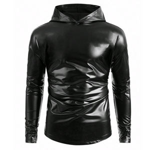 Sweat à capuche en cuir pour homme au design unique/Pull à capuche avec col en cuir de qualité supérieure pour homme - Product Image 1