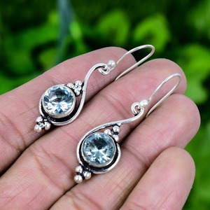 925 argent Sterling bleu topaze pierres précieuses boucles d'oreilles bijoux à la main en argent Boho Style boucles d'oreilles bijoux pour femmes cadeau de mariage pour - Product Image 2