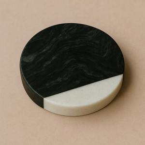 Modern Half-Half Marble Coaster Two Tone Black and White Stylish Single Sided Drink Pad for Home Bar <b>Tabletop</b> Decor - Product Image 5