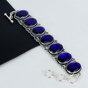 Blue Sapphire Gemstone Handmade 925 Sterling Silver Glowing Tennis <b>Bracelet</b> GIA Certified Luxury Jewelry Birthday Anniversary - Product Image 4