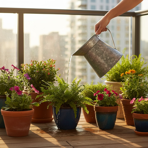 บัวรดน้ำโลหะชุบสังกะสีแบบวินเทจ |   กระบอกฉีดน้ำสีเทาเข้มสำหรับสวน |   กระถางเก็บน้ำสำหรับปลูกต้นไม้ในร่มและกลางแจ้ง - Product Image 4