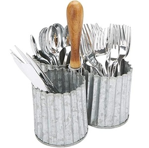 3 Compartment Vintage Sustainable Cutlery <b>Holder</b> Separate Spoon Fork & Knife Galvanized Kitchenware <b>Utensils</b> <b>Holder</b> - Product Image 2