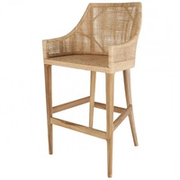 Chaise de bar moderne haut de gamme, structure en teck massif, coussin en rotin naturel tressé, PU, pour extérieur, maison, bar, hôtel, salle à manger, salon