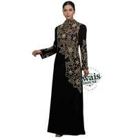 AWAIS HOUSE Kaftan Abaya Islamique Modeste en Velours - Col Montant Manches Longues Longueur Ras du Sol Grande Taille Léger Fait Main Perlé Pailleté