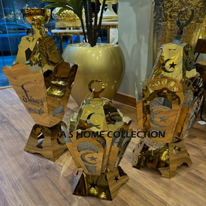 Juegos de regalo de decoración islámica para el hogar, artesanías árabes de Metal, quemador de incienso dorado Bakhoor y soporte para decoraciones de Ramadán - Product Image 1