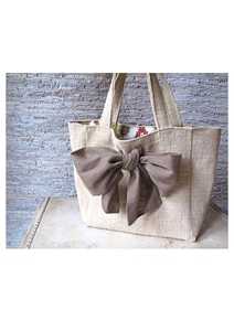 Sac fourre-tout rustique avec accent de nœud, en toile texturée aspect jute, beige naturel, avec un détail de nœud surdimensionné pour un usage quotidien - Product Image 3