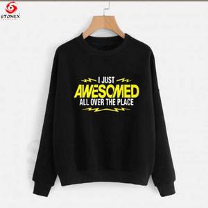 Fabricant Sweatshirts à capuche en coton vierge Usine Vente en gros Pull noir Sweat-shirt à col rond imprimé de logo personnalisé - Product Image 5