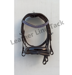 Vente chaude Cuir Noir Anglais Cheval Bride Bleu Blanc 3 Rangées Cristal Brow Band Rembourré Nosepiece Fabricant Meilleur Prix - Product Image 2