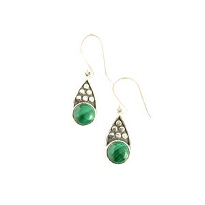 Boucles d'oreilles en or 18 carats et malachite (4,5 grammes) en forme de goutte d'eau, serties de diamants et d'améthyste en or rose - Product Image 1