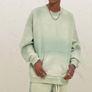 Sweat à capuche et sweat en coton vierge polaire pour hommes vente en gros de basiques personnalisées poids lourd surdimensionné col rond Vintage délavé à l'acide - Product Image 3