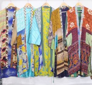 Vintage <b>Silk</b> Saree <b>Kimono</b> Women Robe <b>Kimono</b> Dress Bathrobe Maxi Gown - Product Image 1