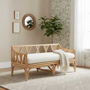Siège durable tissé à la main de banc de rotin de cadre en bois solide pour le confort extérieur et de salon - Product Image 1