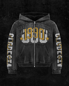 Top à la mode hommes fermeture éclair sweats à capuche contraste Zip personnalisé strass posséder votre sérigraphie fond épais hommes vêtements d'hiver - Product Image 3