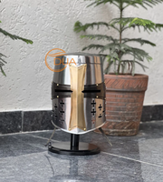 Casque de Chevalier Templier Moderne avec Croix en Laiton |   Décoration de casque en acier plaqué argent de calibre 18, fabriquée à la main