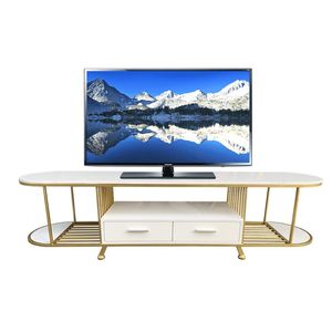 KTV68061 Mueble de TV Contemporáneo de Dos Niveles con Tapa de Piedra Blanca y Cajones 180x40x45cm para el Hogar y la Sala de Estar - Product Image 1