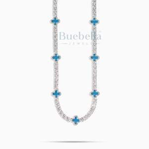 14K chapado en oro blanco 925 Plata Miami cubano enlace collar fino 12mm Cadena de tenis trébol azul moissanita lujo 925 joyería - Product Image 2