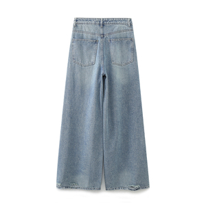 OEM personalizado cremallera mosca Denim pierna ancha de longitud completa casual moda jeans pantalones de las mujeres de encargo suelta de alta cintura Boyfriend estilo de mezclilla - Product Image 2