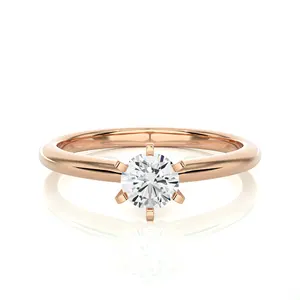 6 Prong Setting Solitaire 18k Gold Diamond Engagement Ring DEF White Color Man Made Diamond Customized Product