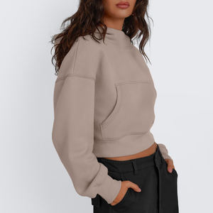 Sudadera con capucha de lana recortada con hombros caídos para mujer, venta al por mayor, logotipo estampado personalizado, Sudadera con capucha corta ligera y transpirable para mujer - Product Image 3