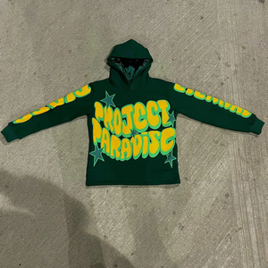 Fabricante OEM personalizado Puff Print No Hem Crop Hoodie para hombres Heavyweight Cotton Streetwear Hip Hop Hoodie Satin Lined Hoodi - Product Image 5