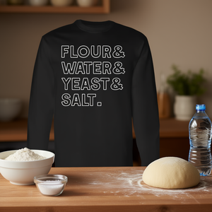 Harina, Agua, Levadura, Sal, Lista de ingredientes para masa de pizza casera, Camiseta de manga larga, Unisex, Cuello redondo, Adulto - Product Image 3