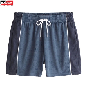 Pantalones Cortos Deportivos de Malla Azul para Hombre INDEX con Franja Lateral Blanca, Cintura con Cordón Ajustable, Transpirables, Corte Regular, para Verano - Product Image 1
