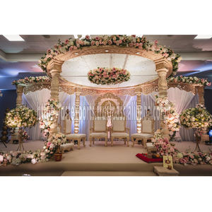 Traditional Wooden Look Heer Mandap for Indian Weddings <b>Stage</b> Colourful Backdrop With Paisley <b>Props</b> perfect <b>stage</b> decoration - Product Image 1