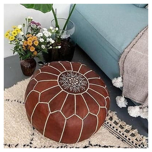 Pouf marocain en cuir marron foncé Pouf marocain décoration de maison boho - Product Image 1