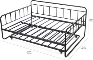 Cama de día de metal negro con cama nido extraíble, cama de marco de acero que ahorra espacio para habitación de invitados o niños - Product Image 4