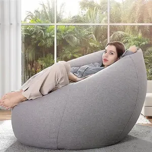 XXl Size Grey Leather Bean Bag Inflatable Giant Cozy Indoor Outdoor Lazy boy Leisure Bean Bags Chairs Sofa Cover Couch Bean Bag