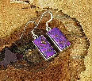 Boucles d'oreilles en argent sterling turquoise cuivre violet, boucles d'oreilles à fermoir rectangulaires en pierres précieuses, bijoux faits à la main - Product Image 5