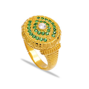 Émeraude CZ Pierre Forme D'oeil Style Traditionnel Conception Unique Cluster Anneau En Gros Fabriqué À La Main Zircon Bijoux En Argent - Product Image 2