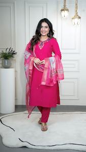 Premium Hand Work Indian Traditional Designer Kurta Set Roman Silk Kurti Pant Dupatta para mujeres Party Ocasiones - Product Image 3