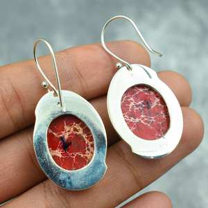 Boucles d'oreilles en sédiments de la mer Rouge, argent sterling 925, bijoux faits à la main, boucles d'oreilles en pierres précieuses, cadeau pour elle - Product Image 2