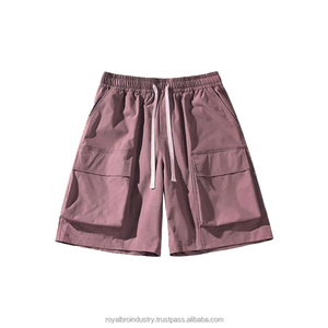 Pantalones cortos Cargo con cintura elástica para hombre, cinco bolsillos, fondo blanco, ropa de trabajo de verano, pantalones deportivos informales de ocio, cordón de talla XS - Product Image 4