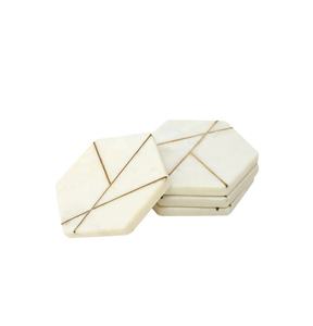 Bois noyer créatif bas quantité minimale de commande fait à la main marbre or incrustation sous-verre ensemble de 4 fabricant grossiste usine - Product Image 2