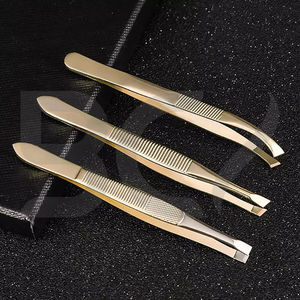 Pinces à épiler pour sourcils, outils d'épilation, couleur dorée, acier inoxydable, pointe inclinée plate, forme incurvée, pinces de beauté - Product Image 4
