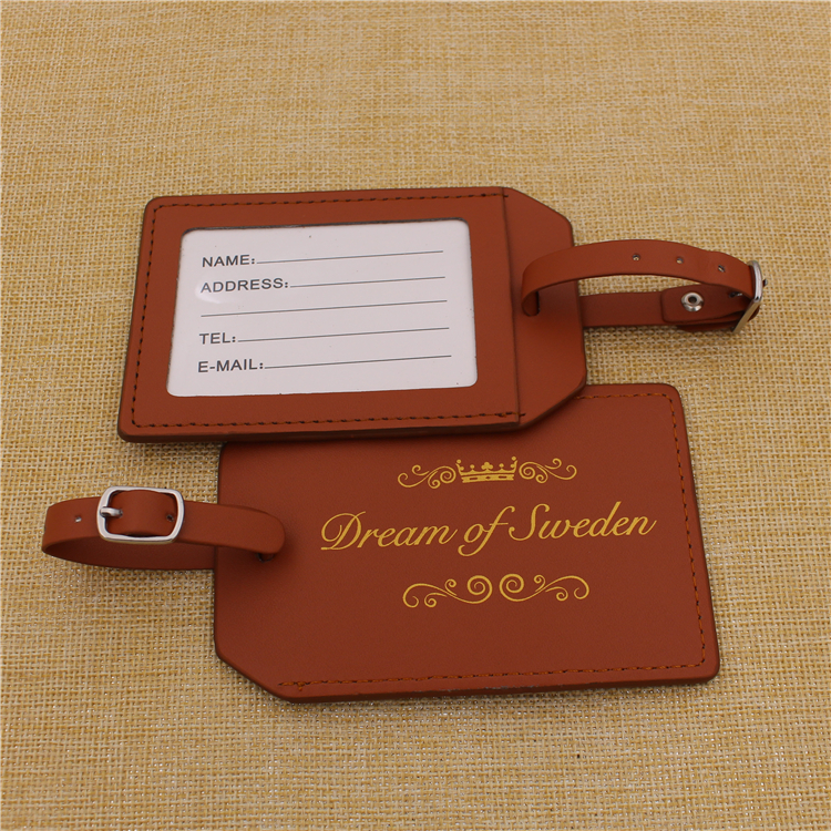KEN Custom Airport Carabiner Keychain with Name ID Pendant Leather Square Model Luggage Tag-005