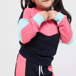 Derniers vêtements à la mode à blocs de couleur survêtement vêtements confortables pour enfants ensembles deux pièces respirant personnalisé survêtement pour filles - Product Image 3