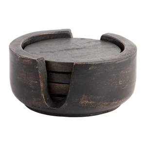 Juego de posavasos redondos de madera de nogal con soporte rústico marrón oscuro para mesa de centro o bar para bebidas, alfombrillas y almohadillas - Product Image 1