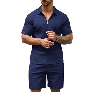 Conjunto de Polo y pantalones cortos para hombre, moda de verano, manga corta, cremallera sólida, trajes de 2 piezas para hombre - Product Image 3