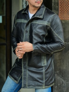 Men's 100% Genuine Leather <b>Waterproof</b> Windproof Breathable <b>Jackets</b> Comfortable Zipper Style Stand Collar Front Casual Wear for - Product Image 2