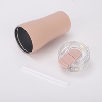 Tasse isotherme en acier inoxydable de 450 ml avec couvercle et paille, gobelet de voyage en forme de taille, logo personnalisé, vente en gros