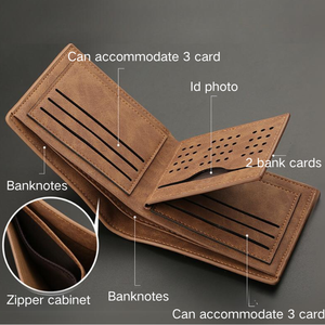Portefeuille pour homme en cuir PU vintage marron, design ouvert court, grande capacité, porte-cartes multiples pour adultes, usage quotidien, hommes Bense - Product Image 5
