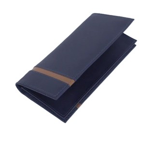 Cartera Larga de Cuero Azul Marino para Hombre con Raya Marrón, Tarjetero Delgado, Organizador de Pasaporte de Viaje, Diseño Ejecutivo Elegante - Product Image 2
