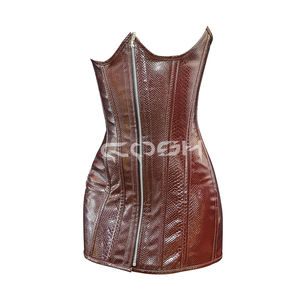 Mini-robe moulante en PVC effet peau de serpent marron, style corset, avec fermeture éclair sur le devant - Product Image 1