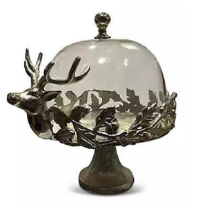 2024 nuevo diseño de hoja de cúpula de metal y vidrio bandeja para servir pasteles dorados soporte para pasteles chapado en oro - Product Image 3