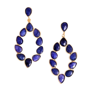 Lapis Lazuli naturel pierre lunette ensemble poire balancent 925 boucles d'oreilles en argent Sterling femmes mode facettes pierres précieuses pierre de naissance bijoux - Product Image 1